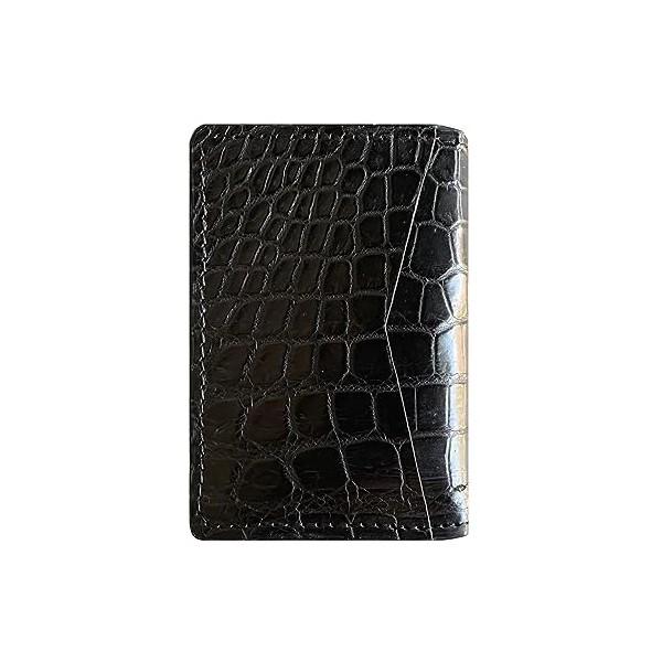 LAMBROSDN Alligator Card Wallet, Handmade Alligator Bifold Card Holder, Black