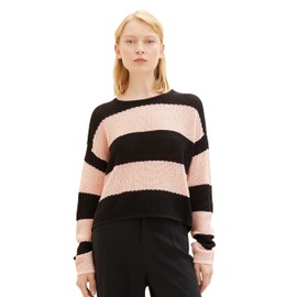 TOM TAILOR Denim Women's Cropped Relaxed Pullover, 32458 - Rose Black Colorblock Stripe