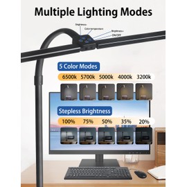LED Desk Lamp with Remote for Home Office,24W Bright Desk Light with Clamp for Study Reading, Double Head Eye-Caring Clip on Lights,10 Dimmable Brightness, 50,000H Life Span,Desk Lamp for Workbench