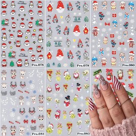 6 Sheet Christmas Nail Art Stickers Decals Self-Adhesive 3D Snowflake Santa Claus Nail Stickers Cute Christmas Nail Art Design Stickers Elk Bell Nail Decals for Women Xmas Holiday Nail Decoration Supp
