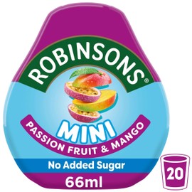 Robinsons Mini - No Added Sugar - Low Calorie - Passion Fruit and Mango - Makes 20 Drinks Per Pack
