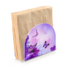 JUMBEAR Purple Butterfly Napkin Holder, Acrylic Clear Napkin Dispenser for Kitchen Counter, Dining Table, Bathroom, Home Decor