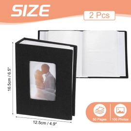 sourcing map Photo Album, 4 x 6 Linen Cover Photo Album Small Photo Album Book for 100 Pockets Hold 100 Pictures for Wedding Family Anniversary Engagement Travel, (Black), 2 Pcs