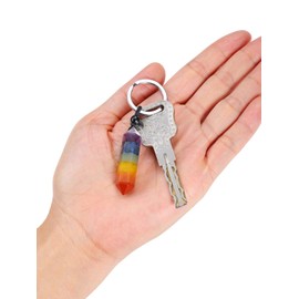 Zysta Gemstone 7 Chakra Keyring Natural Healing Stones Key Ring Hexagon Pendant Healing Reiki Energy Therapy Lucky Keychain for Men and Women, multi-coloured