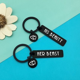 Couple Gifts For Him And Her His Beauty Her Beast Couples Keyring Set His and Hers Matching Keychain Gift for Boyfriend Girlfriend Valentines Day Birthday Gift Anniversary Keyring for Husband Wife