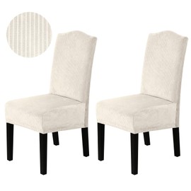 H.VERSAILTEX Velvet Dining Chair Covers Stretch Chair Covers for Dining Room Set of 2 Parson Chair Slipcovers Chair Protectors Covers Dining, Soft Thick Solid Velvet Fabric Washable, Ivory Striped