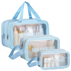 Pack of 3 Waterproof Cosmetic Bag, Large, Medium and Small Cosmetic Bag Set, Blue Toiletry Bag for Men and Women, Portable Waterproof Toiletry Bag for Cosmetics, Toys, blue, Blue