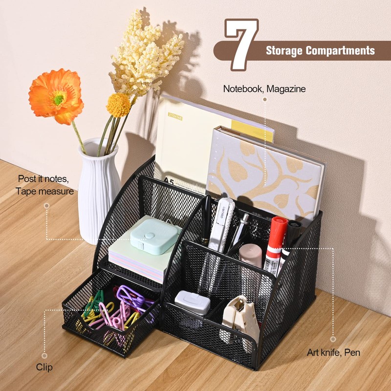 MumdoYAL Desk Organiser, Mesh Metal Office Organiser with Drawer and
