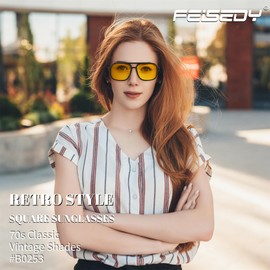 FEISEDY Retro 70s Sunglasses Men Women Vintage Fashion Glasses with UV400 Protection B0253, Black - Orange