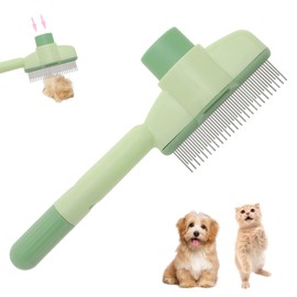 RENEWREVITAL Cat Comb, Pet Hair Removal, Flea Exit, Grooming Brush with Release Button, De-Shedding Brush for Short and Long Hair Green