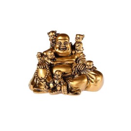 lachineuse - Laughing Buddha Statue with 5 Children - 14cm Gold - Feng Shui Decoration - Chinese Zen Decoration for Indoor Living Room - Gift Idea China Asia Good Luck