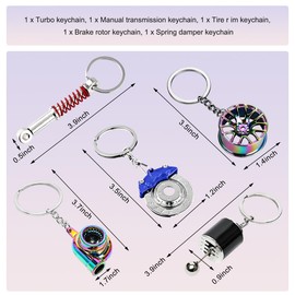 YTFRL 5 piezas de llaveros modelo de piezas de coche, llavero de turbo de metal anti-pérdida para decoración, llavero de piezas de coche elegante para mujeres y hombres