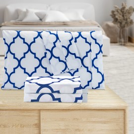 Elegant Comfort Pattern Printed Pillowcases 2-Piece Set Egyptian Quality 1500 Thread Count Timeless Classic Designs Soft and Smooth Weave, Wrinkle Resistant, Quatrefoil King Pillowcase, Royal Blue