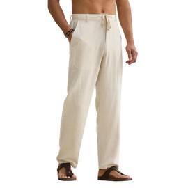HOTake Men's Casual Linen Pants Drawsting Linen Dress Pants Loose Fit S Beige