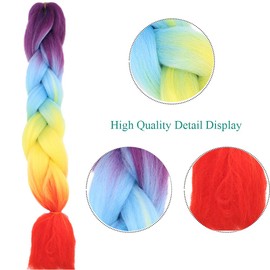 24 Inch Braids Extensions, Jumbo Braids, Synthetic Hair, 3 Bundles, Kanekalon Synthetic Crochet Hair, Braiding Hair, Afro Box Braiding (Purple and Blue and Yellow and Orange)