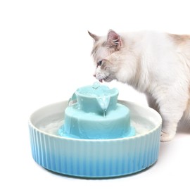 360 Ceramic Pet Fountain, Advanced Porcelain Cat Water Fountain, 70 oz.Drinking Fountains Bowl for Cat and Dogs with Replacement Filters and Foam (Green Blue)