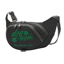 Tierisch-tolle Geschenke Dog Mom Bum Bag, Treat Bag with Customisable Name | Dog Training | Treat Bag (Black/Green)