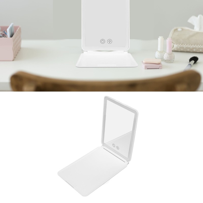 Lighted Makeup Mirror White Rechargeable ABS Housing Adjustable Brightness Portable