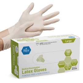 MED PRIDE MED PRIDE Ultra-Strong 5mil Disposable Latex Medical Exam Gloves, Powder-Free, Puncture-Resistant, Comfortable Fit, Ambidextrous, Large, 100-Pack