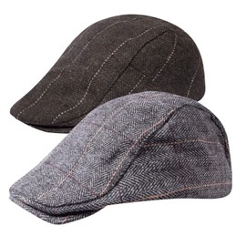 YSense Beau 2 Pack Flat Caps Hats Winter Caps Hats for Men Duckbill Cap,Cotton and Wool Fabric (Brown +Gray)
