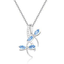 PRAYMOS Blue Topaz 925 Sterling Silver Dragonfly Necklace for Women Dreamy Dragon fly Pendant Dragonfly Jewelry Birthday Gifts Chain Birthstone December