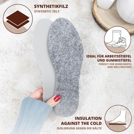 SULPO 4 Pairs of Winter Insoles Men and Women - Soft Felt Insoles - Warm Insoles Shoes Men and Women - Thermal Shoe Insoles for Cold Weather - 35-47 EU