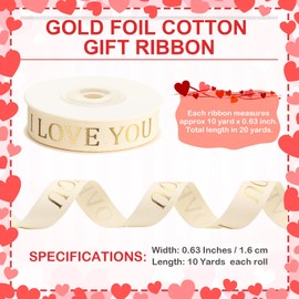 Daifunli Daifunli 20 Yards Valentine's Day Gold Cotton Ribbon Glitter I Love You Ribbon 5/8" Holiday Bows for Gift Wrapping Crafts Supplies DIY Anniversary Wedding Birthday Decorations