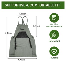 Basysnck Gardening Apron, Garden Apron with Pockets for Women and Men, Farm Apron for Harvesting Picking Weeding (Grey)