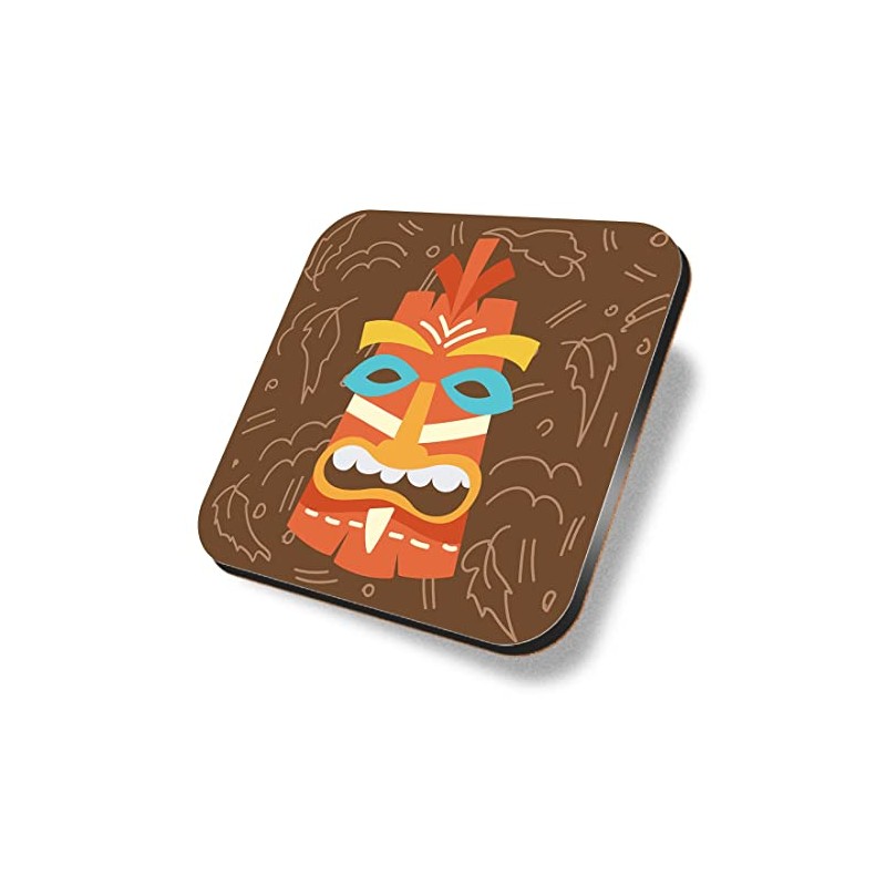 1 x Square Coaster - Hawaiian Tiki Idol Mask Cork