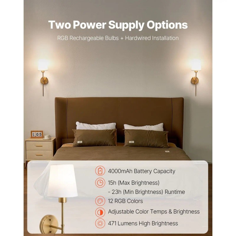 Wall Lamp Bronze Finish White Fabric Drum Shade Remote Control