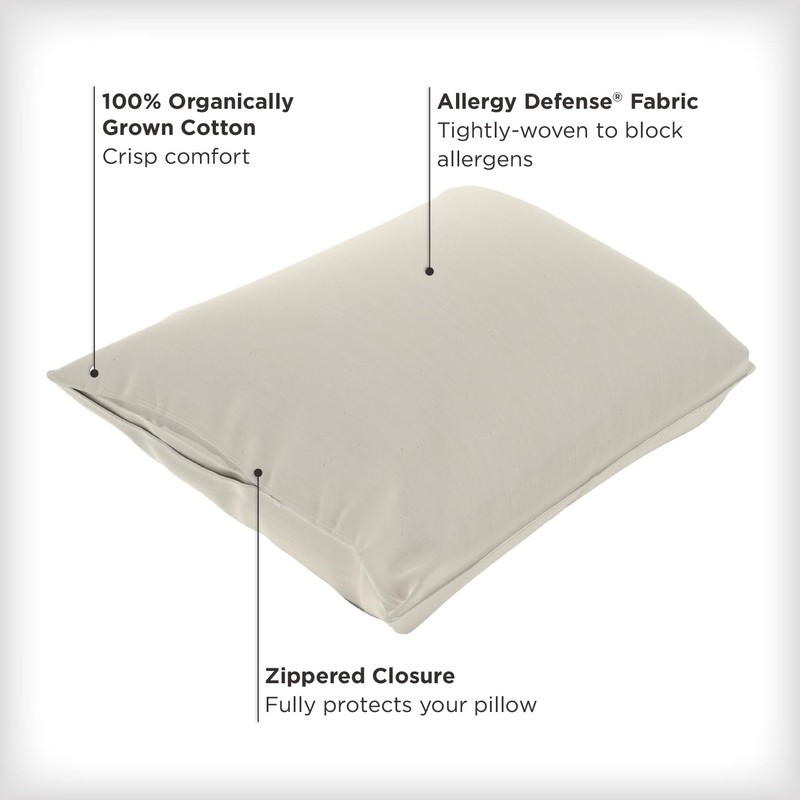 Allerease Organically Grown Cotton Allergy Defense Odor Neutralizing Zippered Pillow