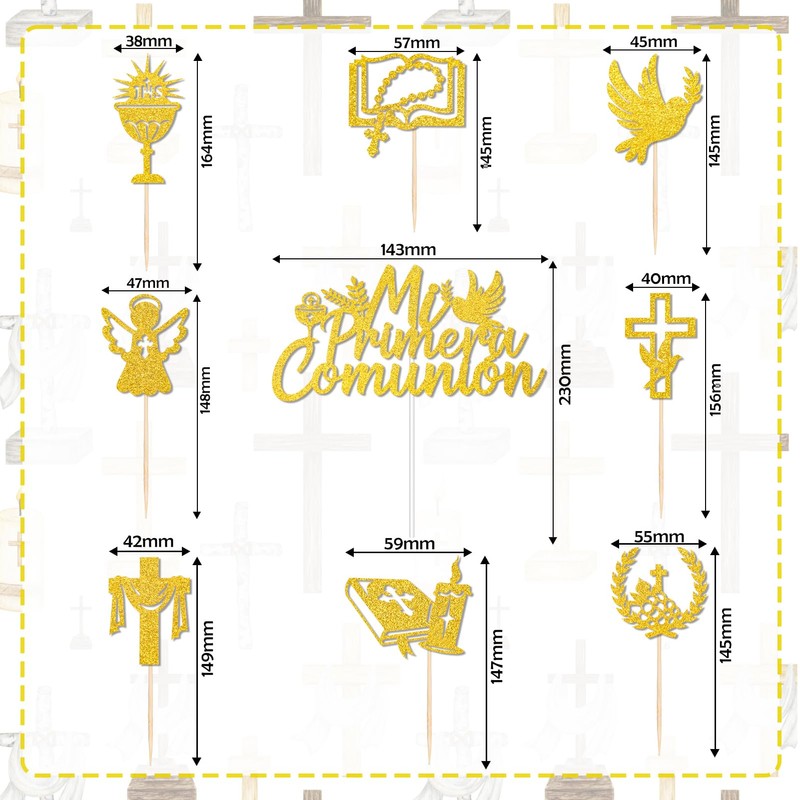 DPKOW 25 Piezas Comunión Decoración para Tartas, Mi Primera Comunión