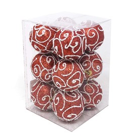 allgala 12 Pack 3 Inch Christmas Tree Ornament Balls-Glitter Decorated Foam Large Xmas Ball-Red