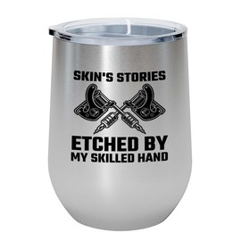 Tattoo Artist Silver Edition Wine Tumbler 12oz - Etched by - Tattoo Gifts Tipping Skin Deep Ink Tattoo Lover Tattooing Tattooist
