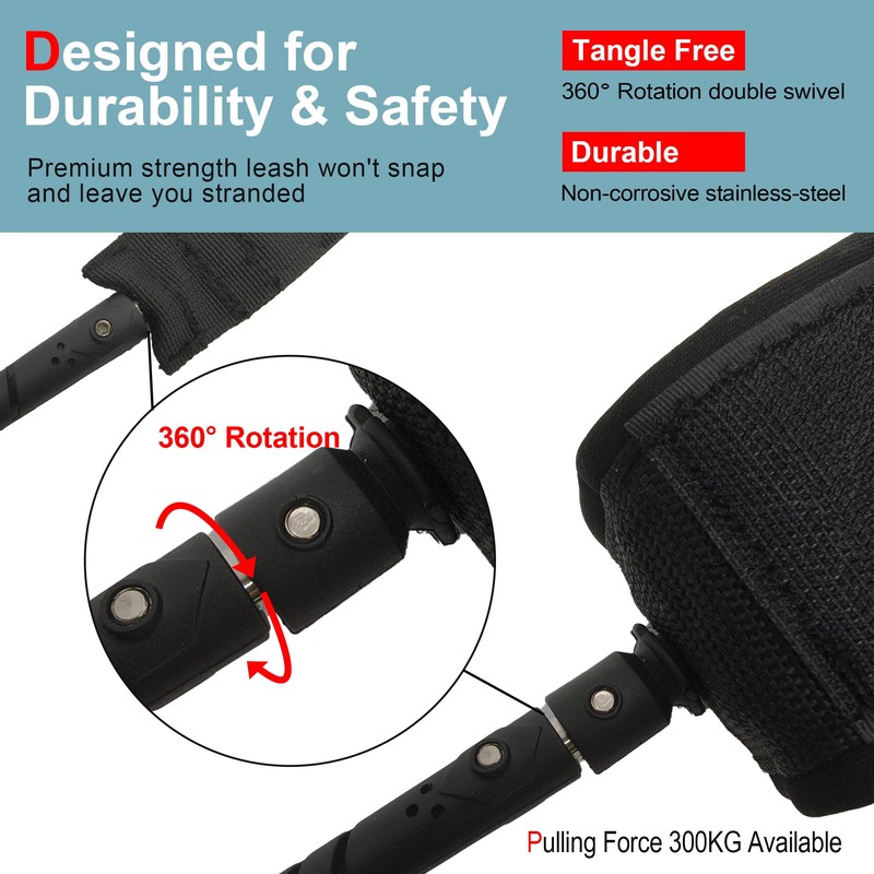AQUBONA Leash Cord 6/7/8/9/10/11/12ft 7mm, Premium Surfboard Leash, Adjustable Thigh