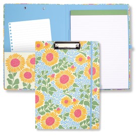 Steel Mill & Co Cute Clipboard Folio with Refillable Lined Notepad and Interior Storage Pocket, Padfolio for Work, Sunflower