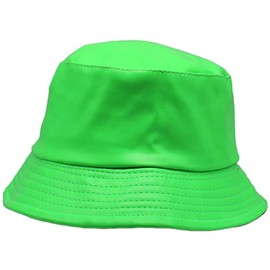 Cherry-on-Top PU Bucket Hat Neon Green Cap for Festivals and Summer Hat