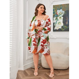 CARE LUCK - Conjunto hawaiano de 3 piezas para mujer, estampado floral, playera corta y pantalones cortos elásticos, ropa de playa vacacional, Blanco, 4X