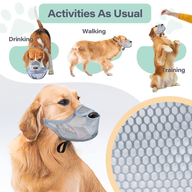 LUCKYPAW Dog Muzzle for Large Medium Small Dogs, Patented Mesh