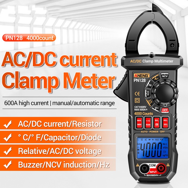 ANENG PN128 Clamp Meter 4000 Counts 600A AC/DC Current Ammeter