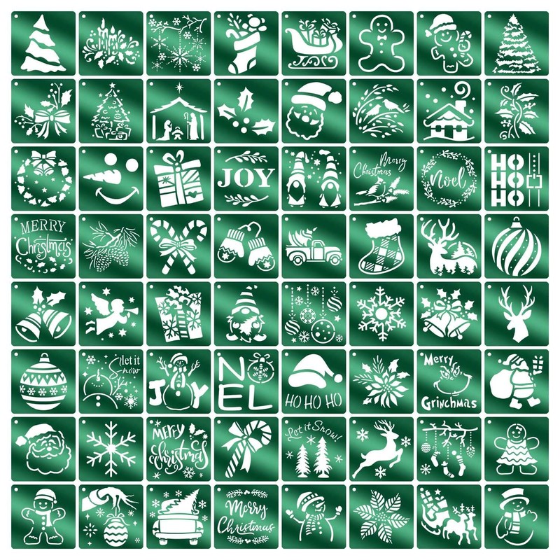 64Pcs Small Christmas Stencils, 3X3 Inch Reusable Craft Stencil for