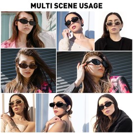 Fozono Trendy Skinny Rectangle Sunglasses for Women Men Retro 90s Fashion Narrow Square Oval Glasses Vintage UV400 Leopard Frame