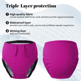 Reusable Swim Diapers for Adults Waterproof Leakproof Incontinence Swimwear Underwear for Men and Women with Special Needs（Pink，2XL）