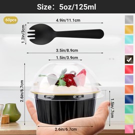 EUSOAR Creme Brulee Ramekins Disposable, 60pcs 5oz Foil Baking Cups with Lids and 60pcs Sporks Individually Wrapped, Disposable Foil Ramekins with Lids for DIY Picnic Wedding Birthday Party Favor