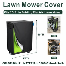 VeyoStories Lawn Mower Cover, Cordless Lawn Mower Storage Cover, Waterproof & Dustrproof, Lawn Mower Accessories, Fits 20-21 in Folding Electric Lawn Mower – All-Weather Protection. (Cover only)