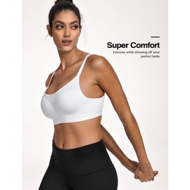 Wingslove Sports Bra for Women Moisture-Wicking Wireless Yoga Bra with Breathable Mesh Adjustable Straps for Running Gym (White, 34DD)