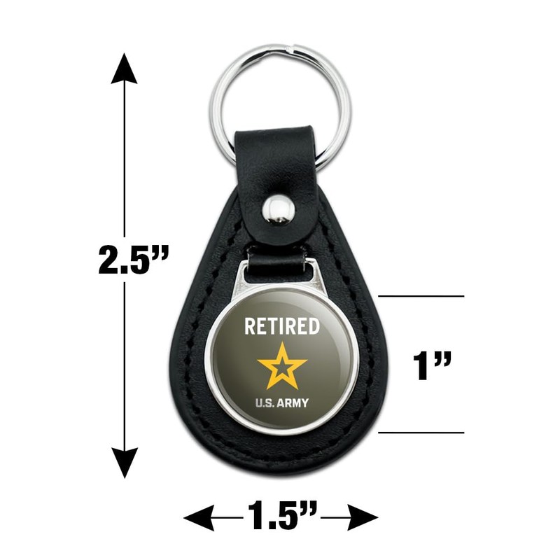 Black Leather U.S. Army Retired Logo Keychain