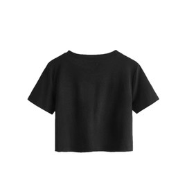 SweatyRocks Women's Cute Floral Print Cropped Tee Short Sleeve Crop Top Skull Black M