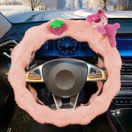 Steering Wheel Cover Car Plush, SilverChry Plush Steering Wheel Cover Universal, 15 Inch (38 cm) Plush Steering Wheel Cover Winter, Soft Car Steering Wheel Cover, Car Non-Slip Steering Wheel Cover