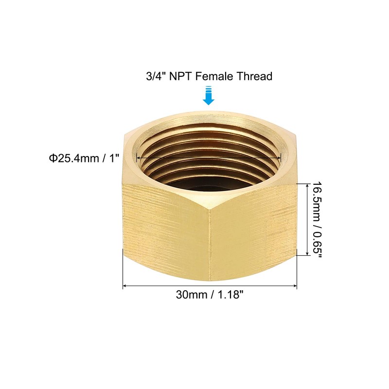 PATIKIL 3/4" NPT Female Brass Pipe Fitting Cap Set, 4Pcs